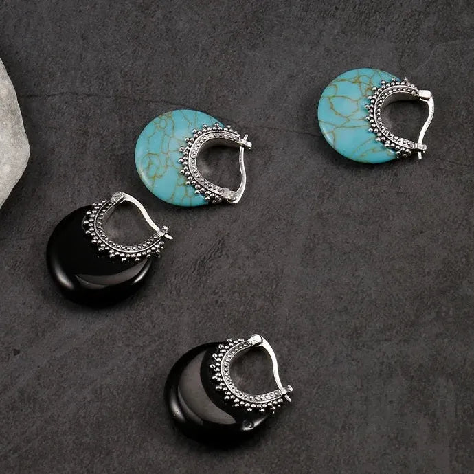 Bohemian Women's Natural Turquoise Drop Earrings Vintage Ethnic Zinc Alloy