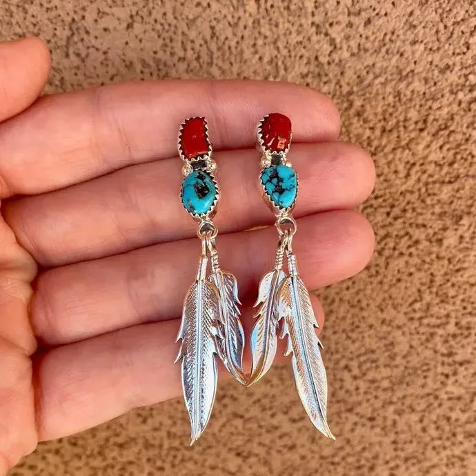 Bohemian Retro Turquoise Drop Earrings Zinc Alloy Stone Pendant Jewelry Gift