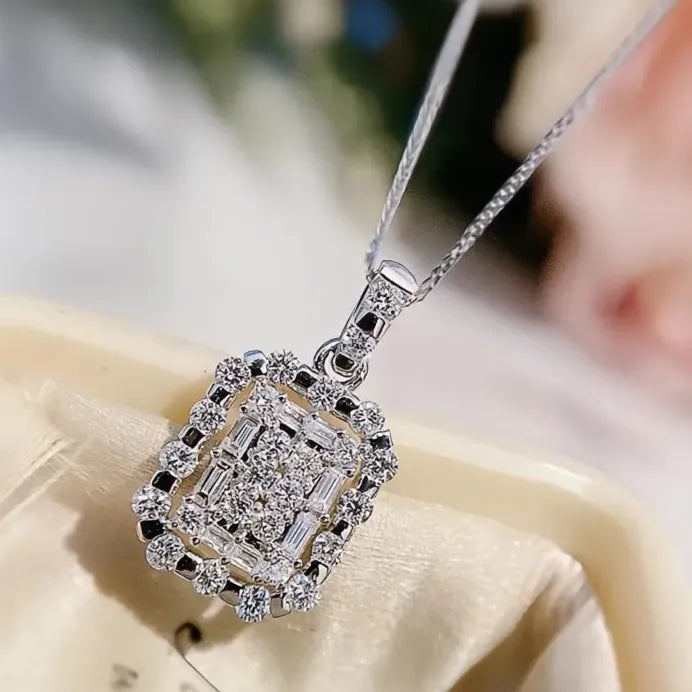 Elegant Geometric Square Cubic Zirconia Pendant Necklace for Women