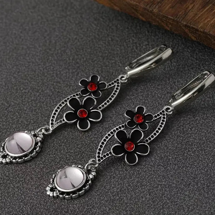 Vintage Bohemian Flower Drop Earrings Zinc Alloy Ethnic Ear Hook Jewelry Gift