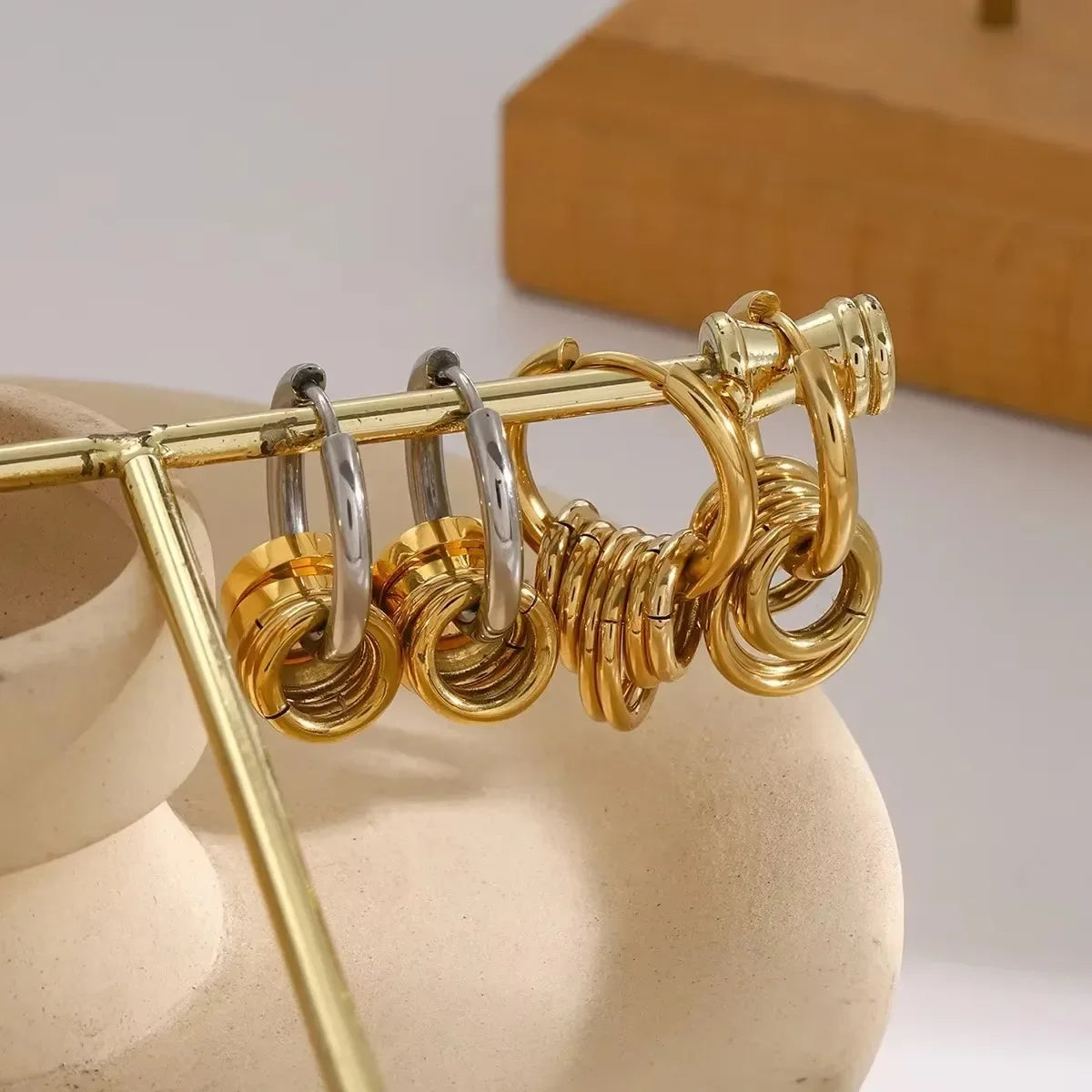 Waterproof C Shape Hoop Earrings for Women Stainless Steel Gold Plated Rings
