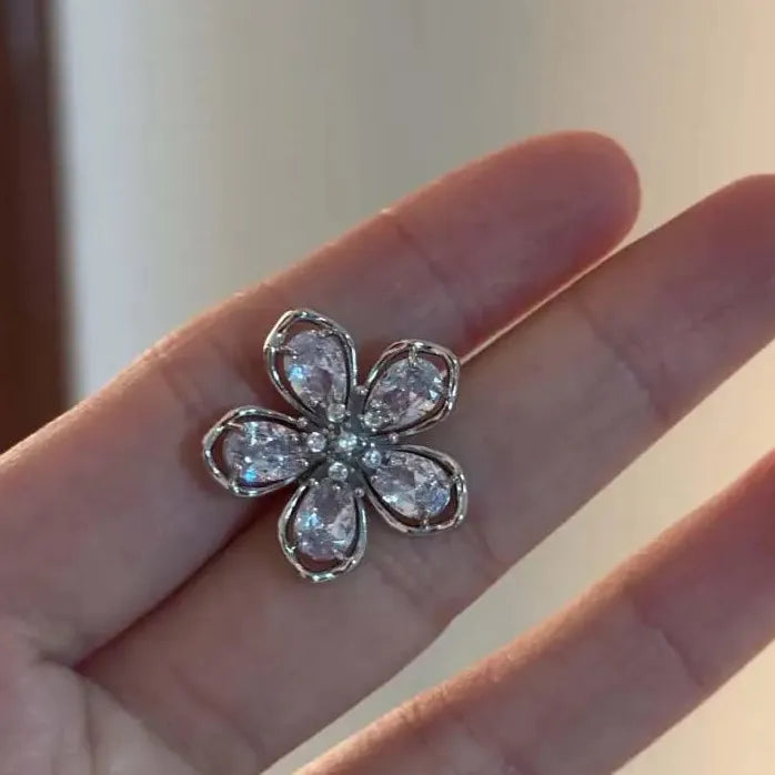 Delicate Zircon Hollow Five Petal Flower Clip Earrings Ear Cuff Women Gift