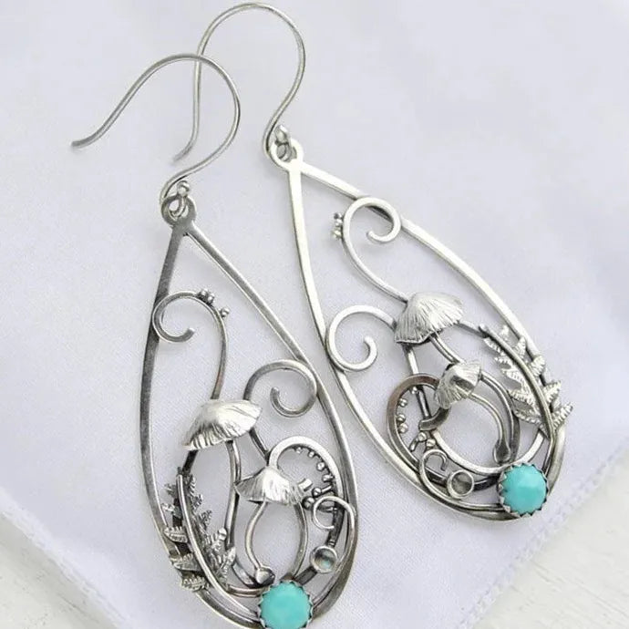 Vintage Zinc Alloy Leaf Drop Earrings with Red Stone Inlay for Women