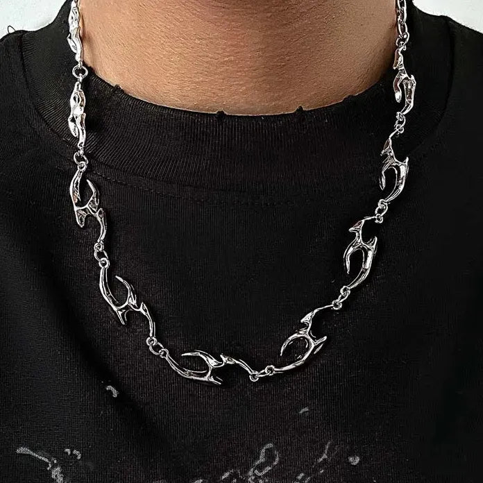 2025 Punk Silver Thorny Choker Necklace Unisex Hip Hop Rock Flame Jewelry
