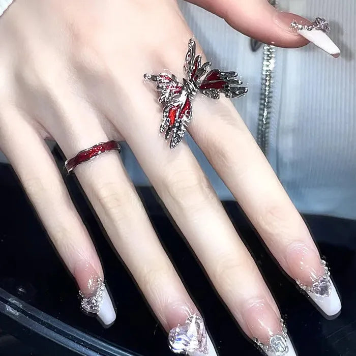 Gothic Butterfly Ring with Red Drop Glaze for Women Men Party Gift