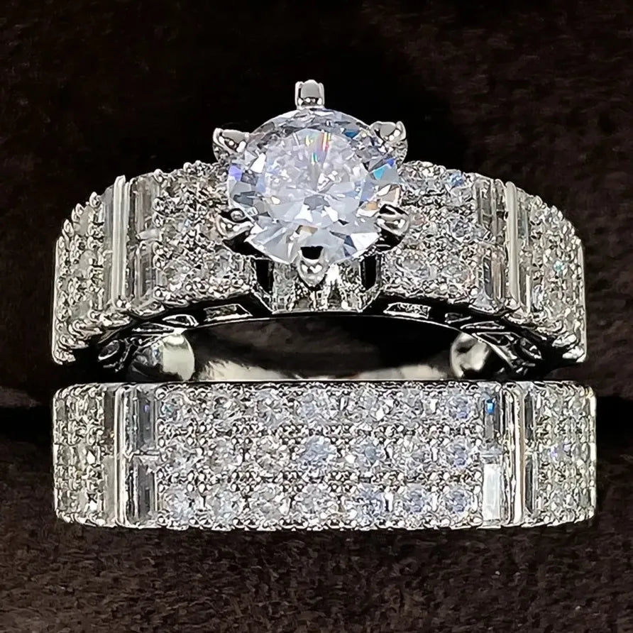 Elegant Women’s Wedding Ring Set Luxury Brass AAA Cubic Zirconia Jewelry
