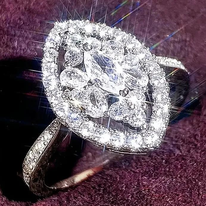 Marquise CZ Geometric Eternity Wedding Engagement Ring Silver Tone Women