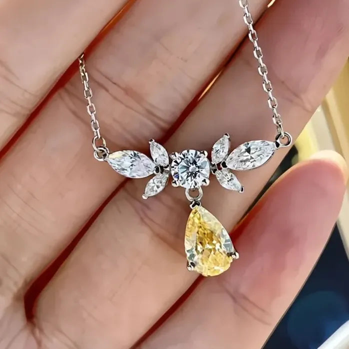 Yellow Water Drop Cubic Zirconia Necklace Copper Alloy Wedding Party Gift