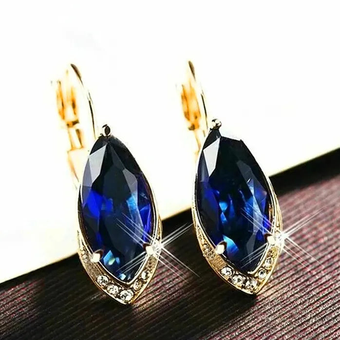 Gold Color Marquise Blue Cubic Zirconia Geometric Drop Earrings Women