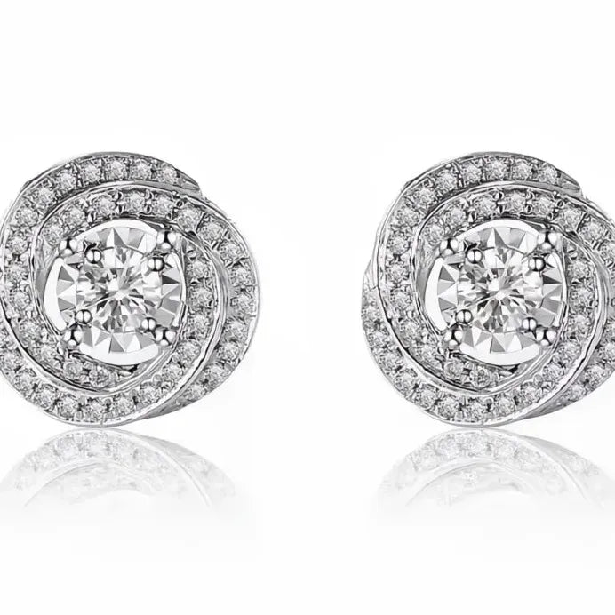 Geometric Rose Cubic Zirconia Stud Earrings for Women Wedding Jewelry