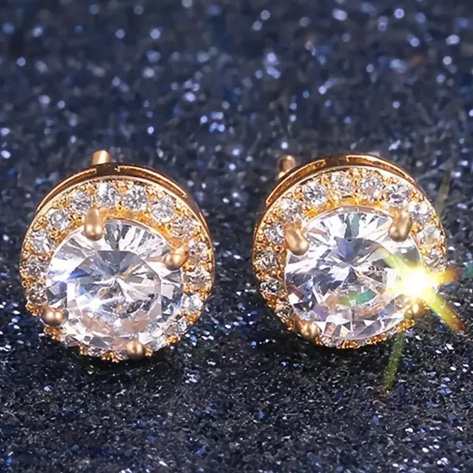 Luxury AAA CZ Geometric Brass Stud Earrings for Women, 7 Colors