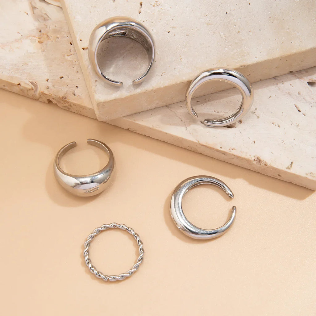 5Pcs Adjustable Zinc Alloy Punk Geometric Dome Finger Ring Set for Women