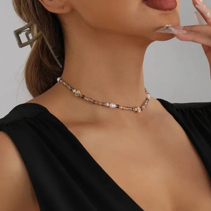 Adjustable Colourful Resin Heart Star Pearl Necklace for Women Gift