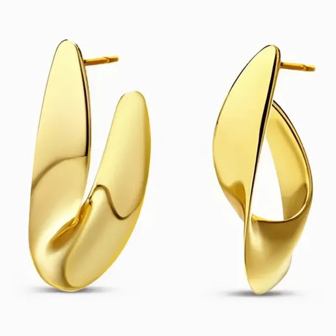 Curve Design Women Geometric Metal Hoop Earrings Gold Silver Jewelry