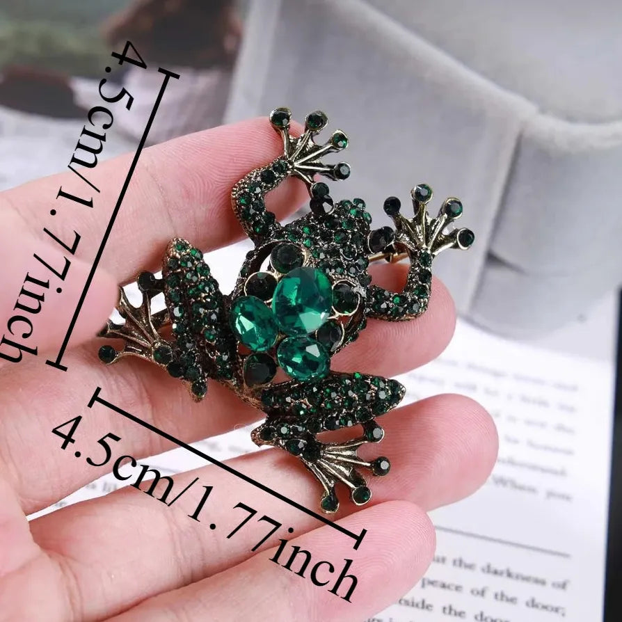 Large Green Crystal Frog Brooch Enamel Pin Wedding Accessory for Women