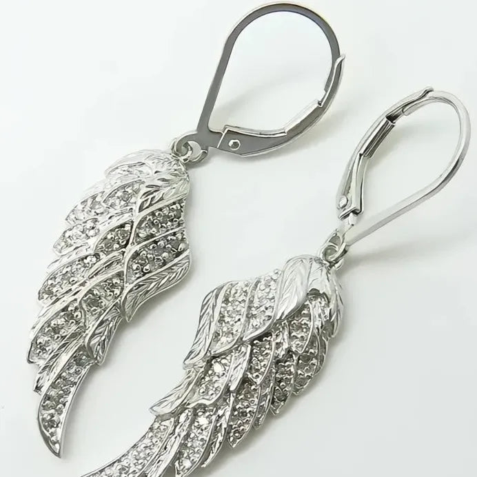 Geometric Wing Design Cubic Zirconia Drop Earrings for Women