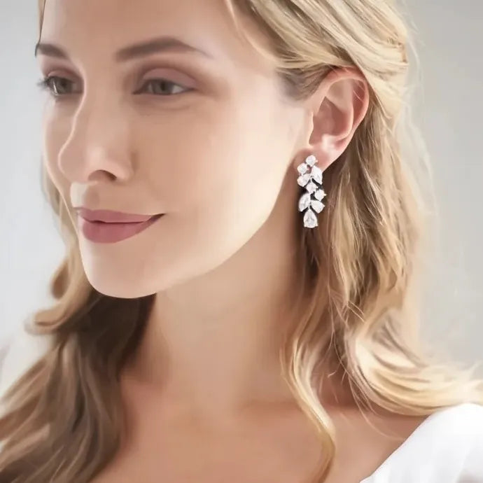 Geometric Cubic Zirconia Silver Dangle Earrings for Women Wedding Jewelry