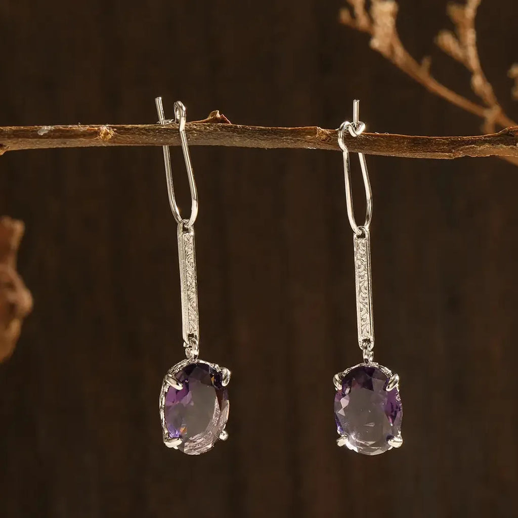 Purple Zirconia Geometry Drop Earrings Women Girls Metal Party Jewelry INS Style