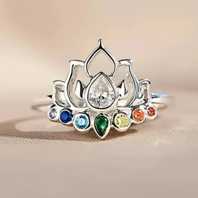 Trendy Brass Lotus Ring with Sparkling Cubic Zirconia for Women