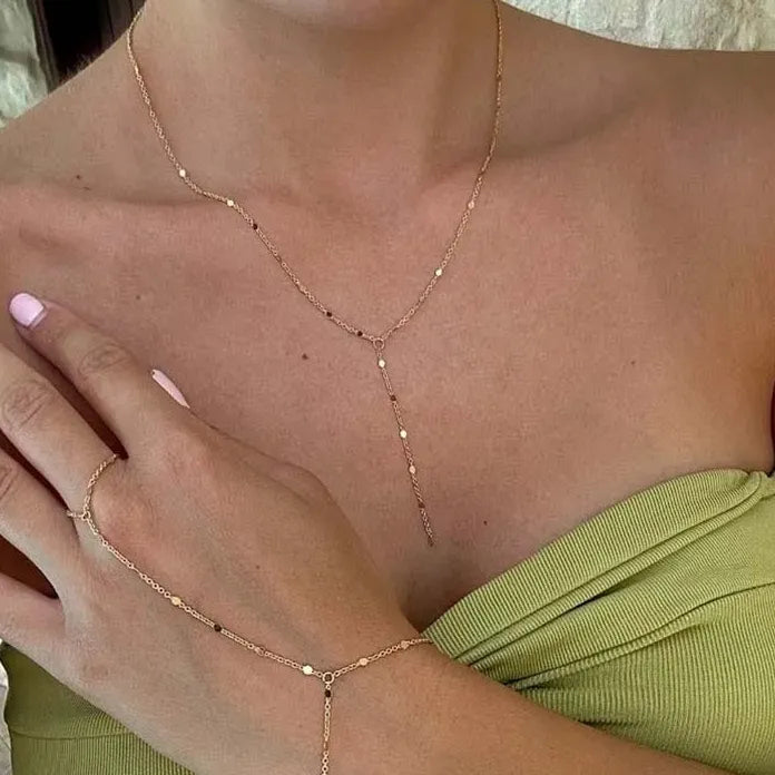 Gold Y-Shaped Tassel Pendant Necklace & Bracelet Set for Women Jewelry Gift