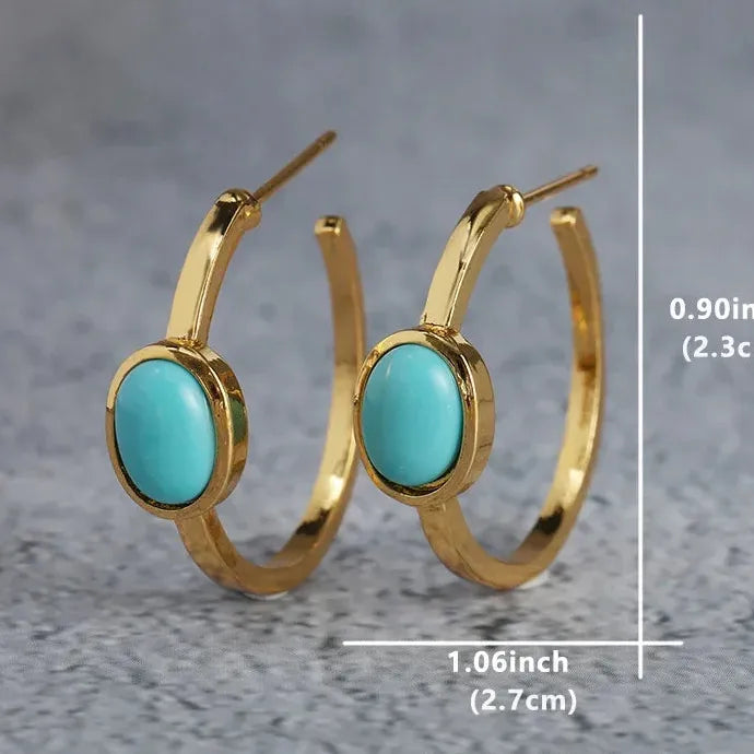 Vintage Oval Turquoise Hoop Earrings for Women Zinc Alloy Delicate Jewelry Gift