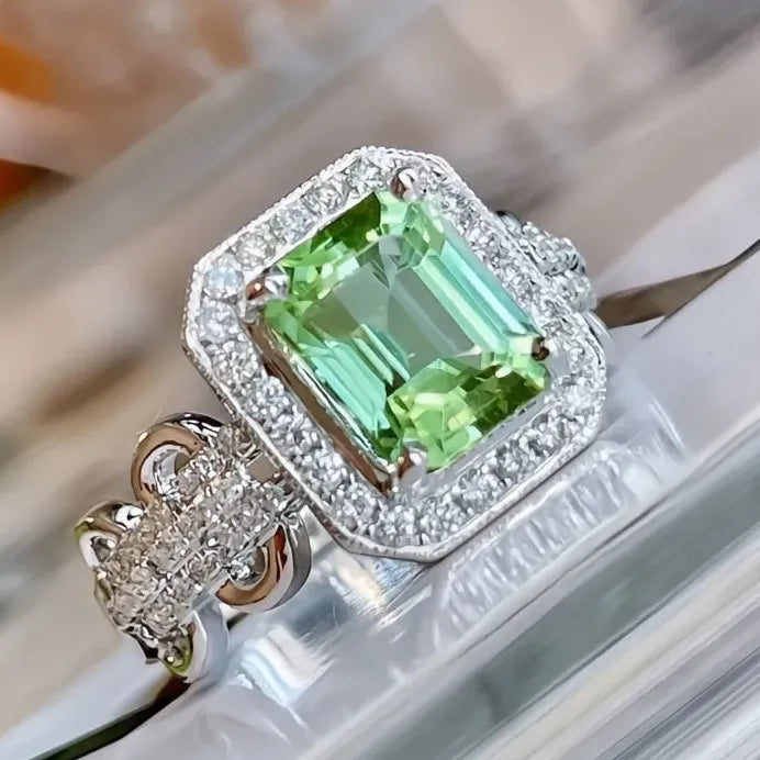 Green CZ Geometric Brass Ring for Women Wedding Party Jewelry Accessory