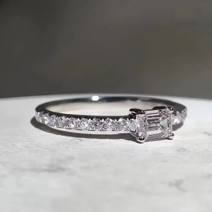 Women’s Thin Brass Wedding Ring with Cubic Zirconia Geometric Design Jewelry
