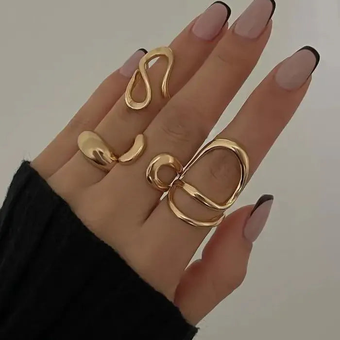4Pcs Vintage Geometric Open C Shape Ring Set for Women Fashion Jewelry