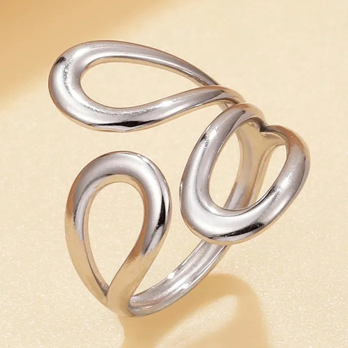 Gold Stainless Steel Punk Geometric Irregular Open Chain Ring for Women Jewelry