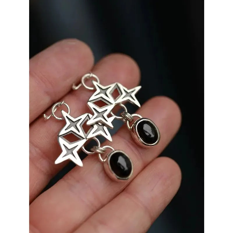Vintage Bohemian Copper Metal Geometric Pendant Long Drop Earrings for Women