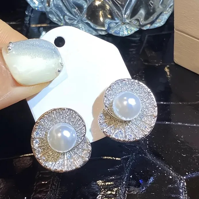 Iced Out CZ Simulated Pearl Stud Earrings for Women Bridal Jewelry
