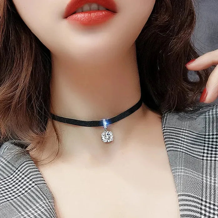 Black Lace Geometric Pendant Choker Necklace for Women Stylish Jewelry Gift
