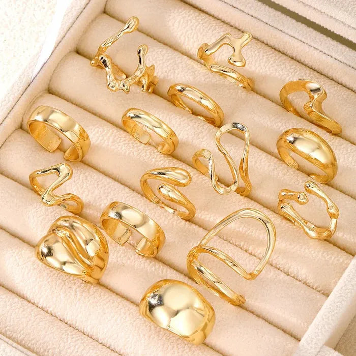 15Pcs Metal Lava Irregular Open Rings Set for Women Gothic Party Jewelry