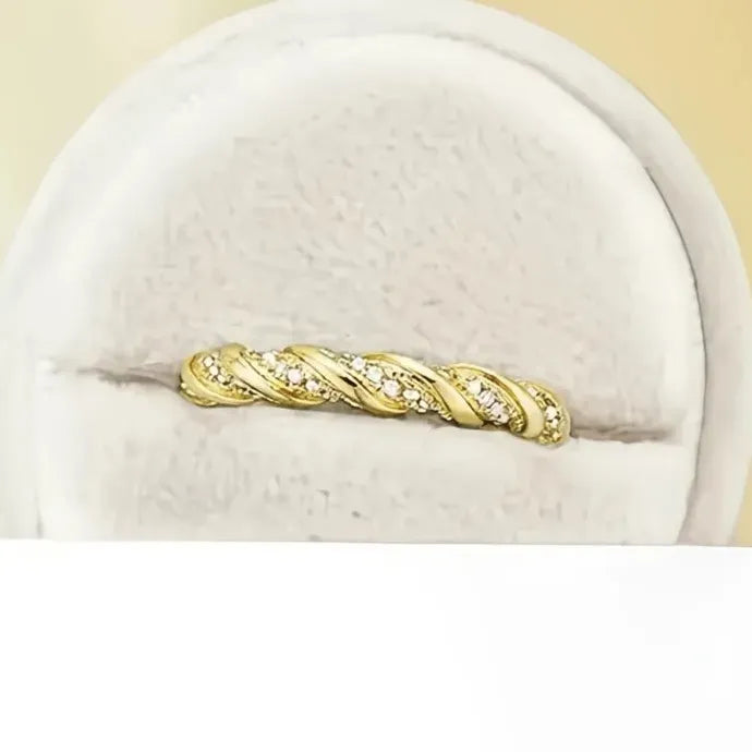 Two-Tone Twisty Geometric Ring with Cubic Zirconia for Women Brass Jewelry