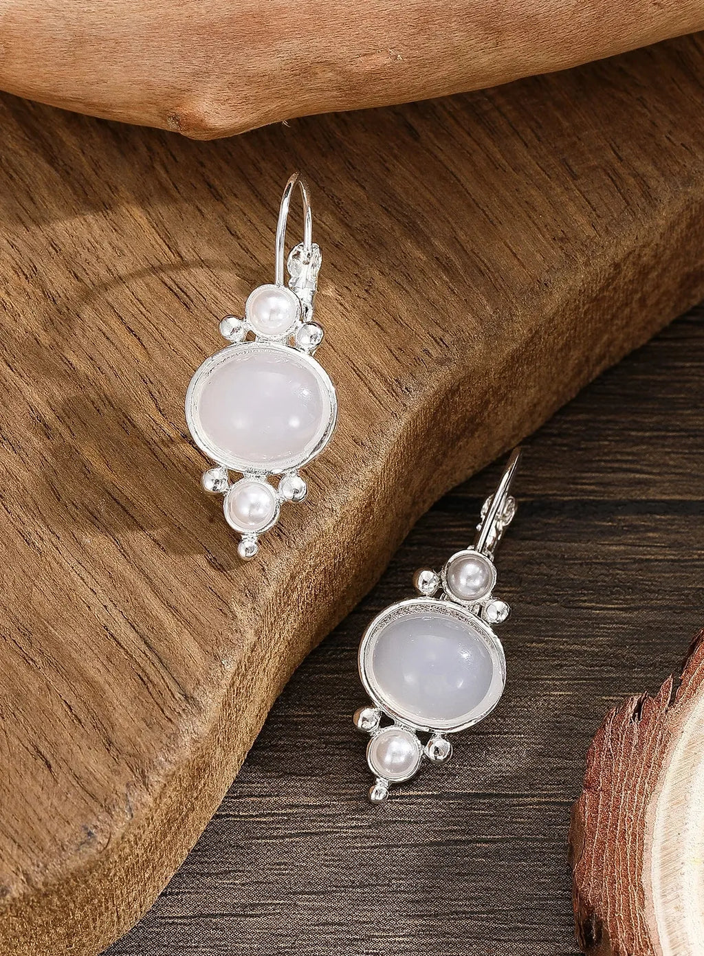 Silver Water Drop Dangle Earrings with Natural Stone for Women Bridal Wedding Gift