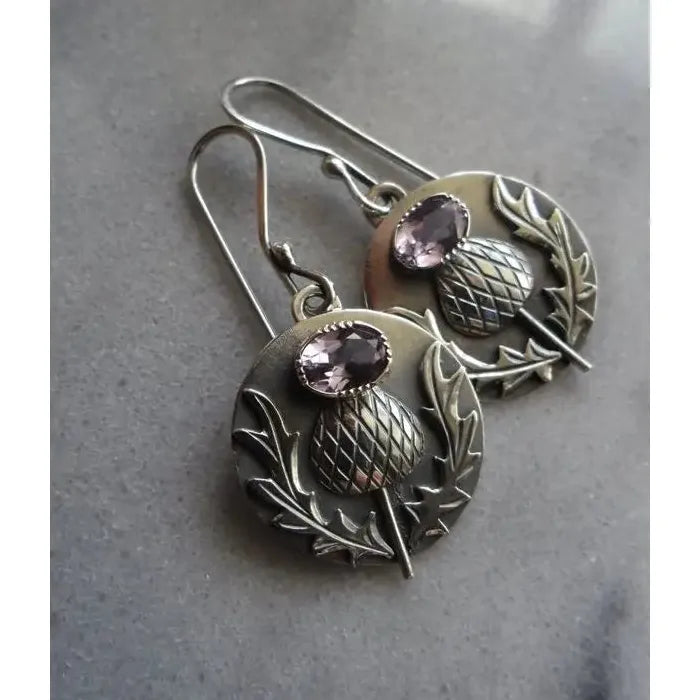 Retro Oval Cubic Zirconia Drop Earrings Silver Metal Flower Pendant Jewelry