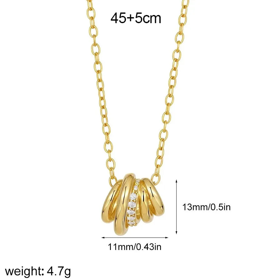 Classic Tiny Polycyclic Multi-Ring Pendant Necklace for Women Stainless Steel Gold Choker
