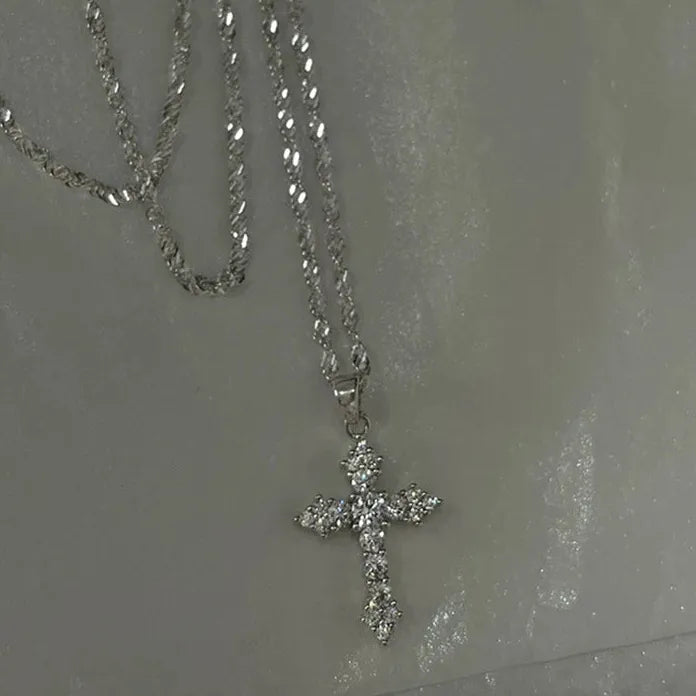 Y2K Geometric Circle Pendant Necklace Zinc Alloy Rhinestone Chain