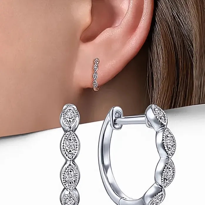 Geometric Silver Hoop Earrings for Women with Paved CZ Crystals