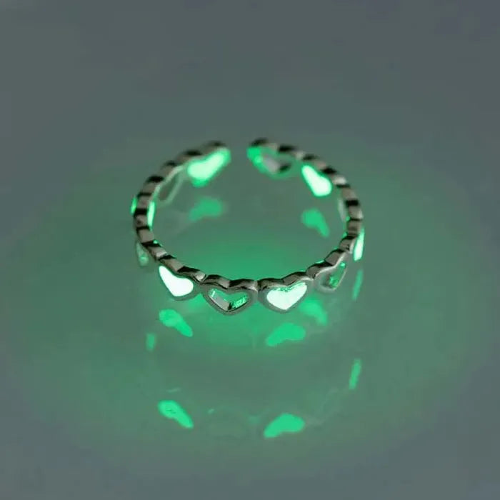 Adjustable Blue Heart Luminous Ring for Women Men Jewelry Gift Love Symbol