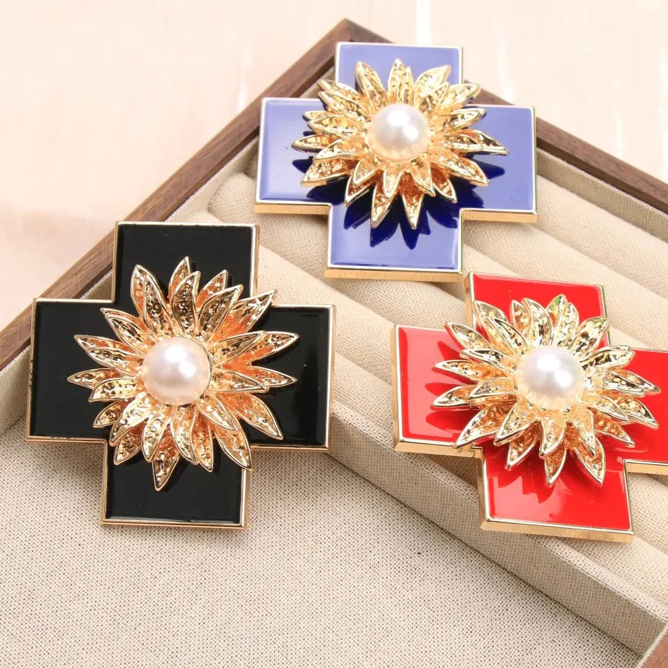 Luxury Cross Floral Brooch Pin Classic Style Gift for Men & Women