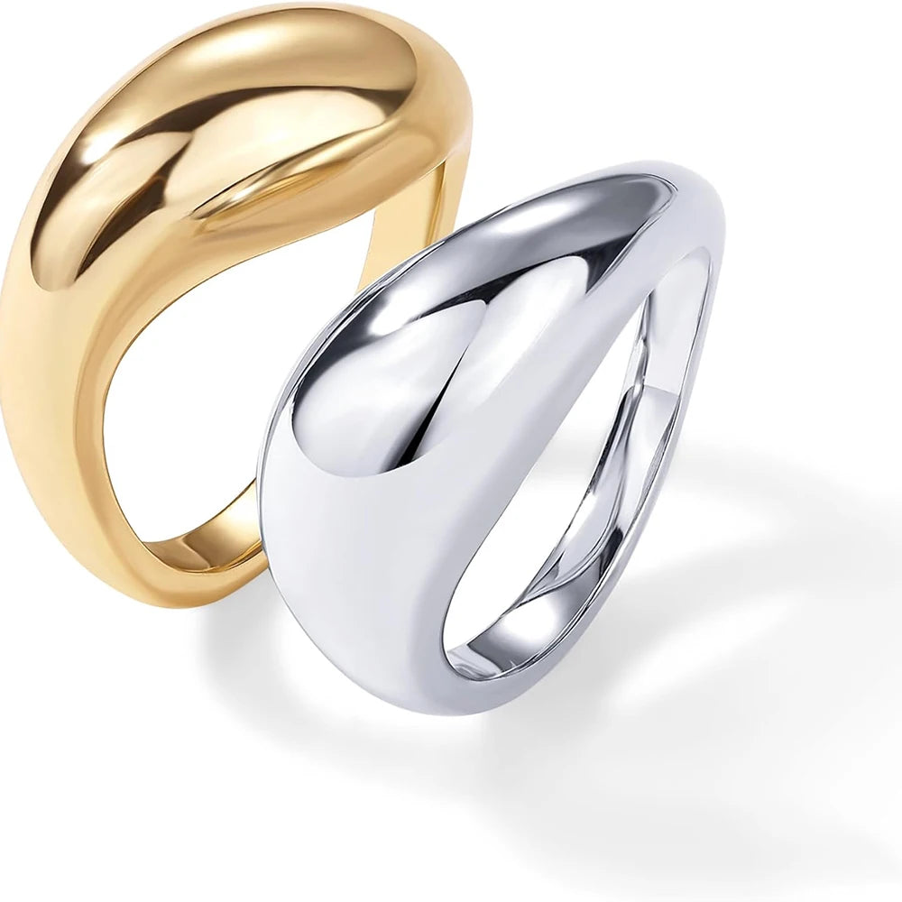 18k Gold Plated Punk Waterproof Waterdrop Ring Set for Couples Retro Jewelry Gift