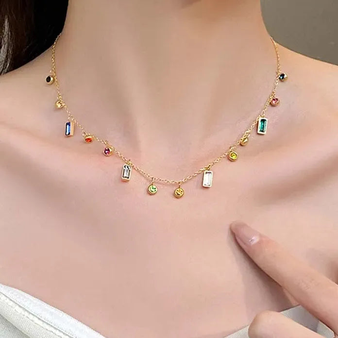 Stainless Steel Zircon Square Pendant Necklace for Women Fashion Jewelry Gift