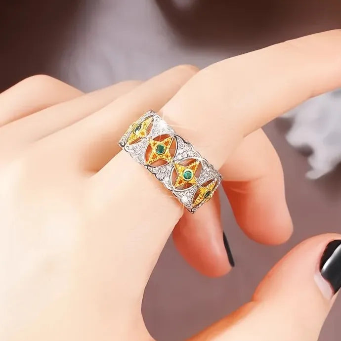 Hollow-Out Geometric Brass Ring for Women with Bright Cubic Zirconia