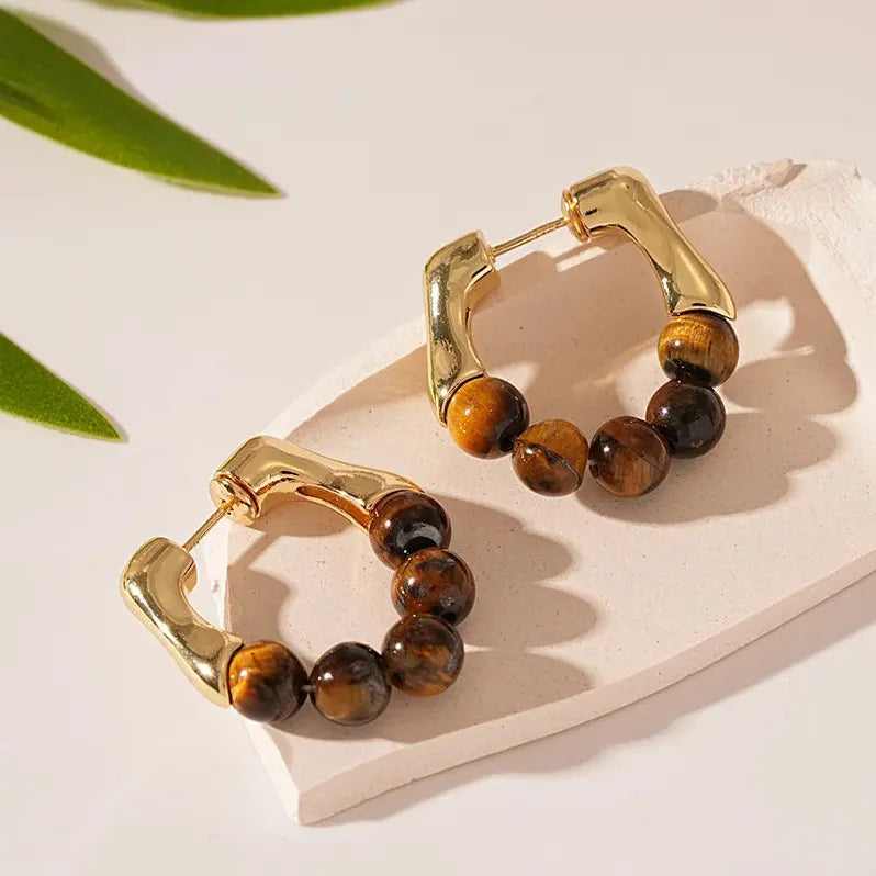 Vintage Brown Stone Geometric Drop Earrings for Women Elegant Jewelry Gift
