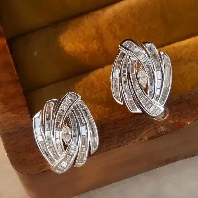 Geometric Square Cubic Zirconia Stud Earrings Silver Color Copper Alloy Jewelry