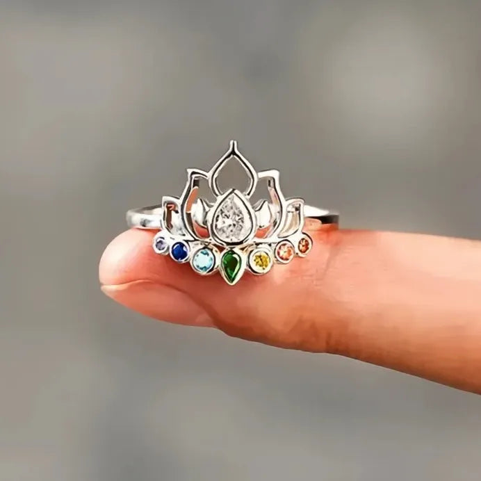 Trendy Brass Lotus Ring with Sparkling Cubic Zirconia for Women