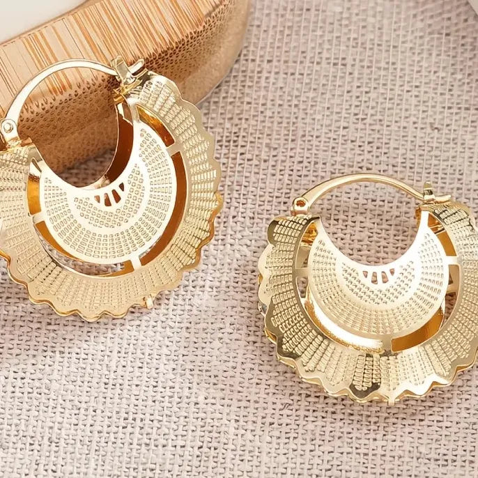 Geometric Hollow Out Copper Alloy Hoop Earrings Gold Color Wedding Jewelry