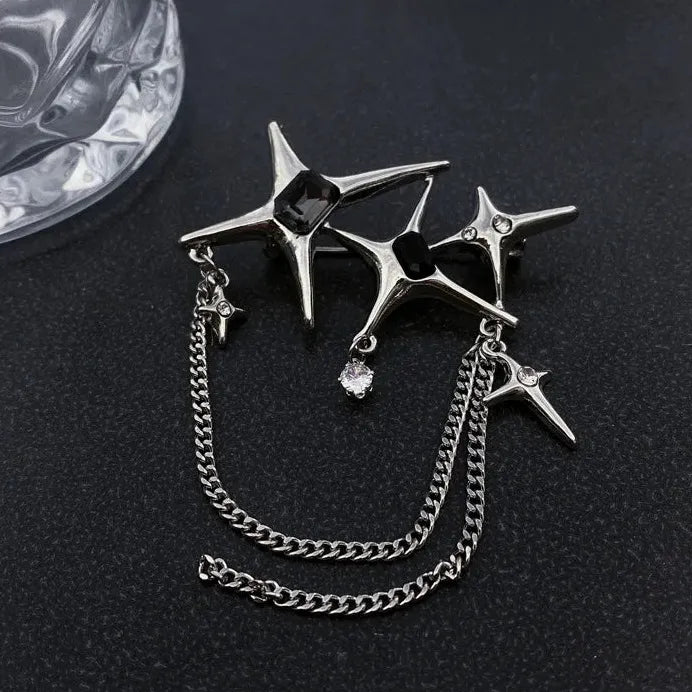 Four-Pointed Star Zinc Alloy Brooch Chain Trendy Jewelry Accessory