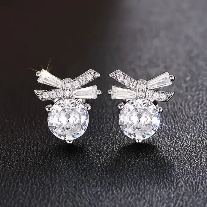 Elegant Dainty Bow Cubic Zirconia Stud Earrings for Women Jewelry
